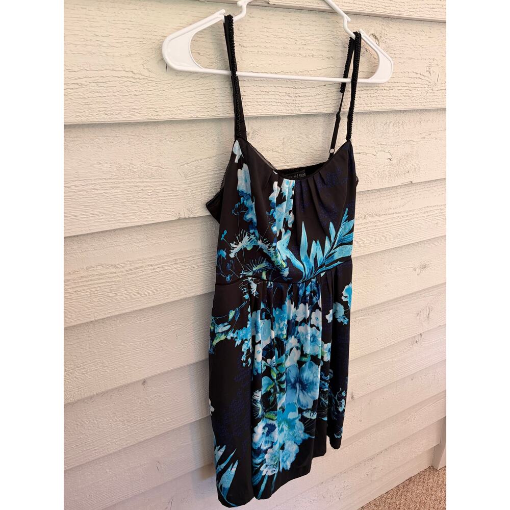 White House Black Market Floral Slip Dress Size 4 Black Blue Beaded Strap Dress - Picture 3 of 9